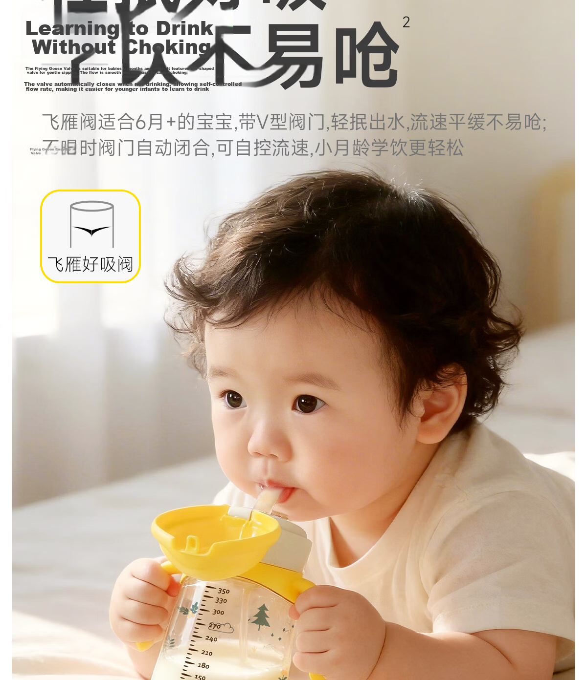 NEVS Baby Straw Cup Infant Training Cup for 6+ Months Children PPSU Water Bottle with Handle 350ml - Mongge Yellow 11