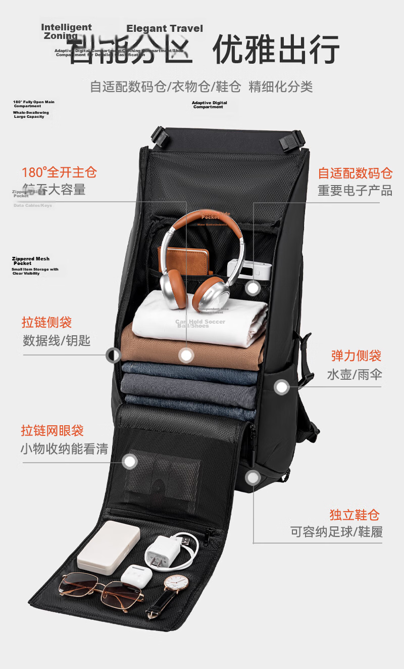 JD Jingzao Expandable Large Capacity New Business Travel Laptop Backpack Lightweight Sports Men's Shoulder Bag 4