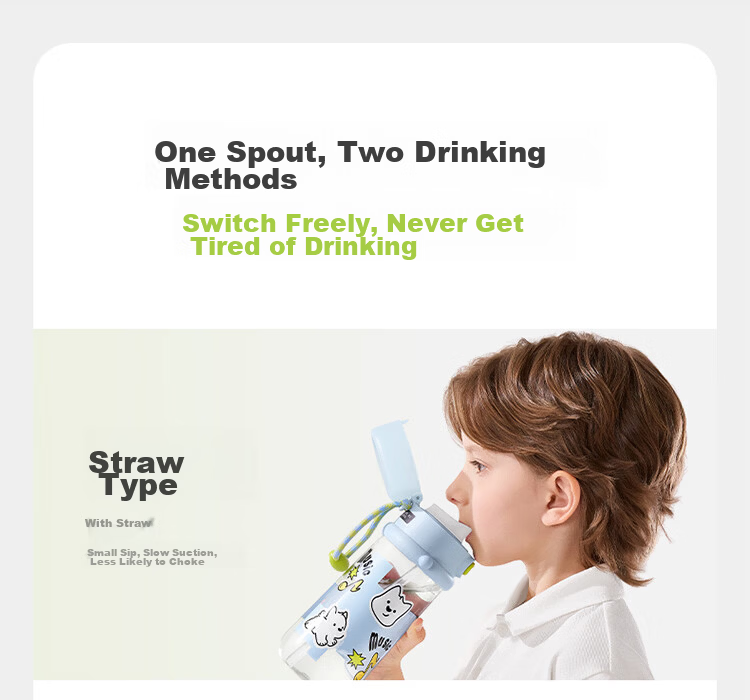 Babycare Children's Water Bottle Summer Straw Cup Training Cup Portable Outdoor Sports Direct Drinking Kindergarten School Water Bottle - Yellow 9