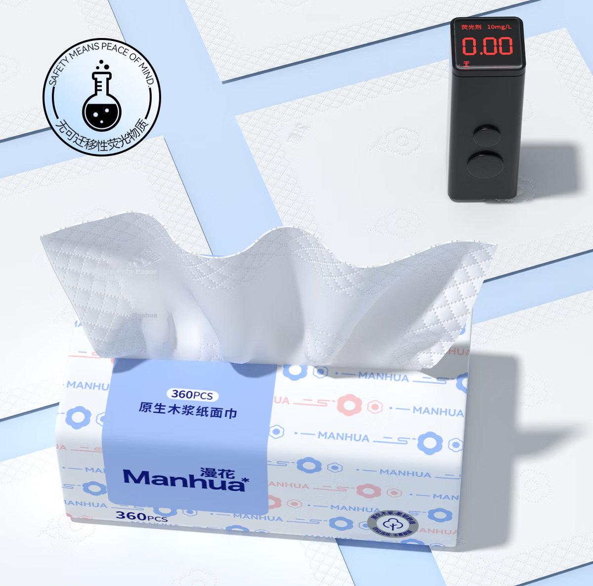 Manhua Cloud Pattern Blue Tissue Paper 5-Ply 360 Sheets * 6 Packs/Bundle Household Hand Wiping Toilet Paper Napkins Skin-Friendly Non-Irritating 11