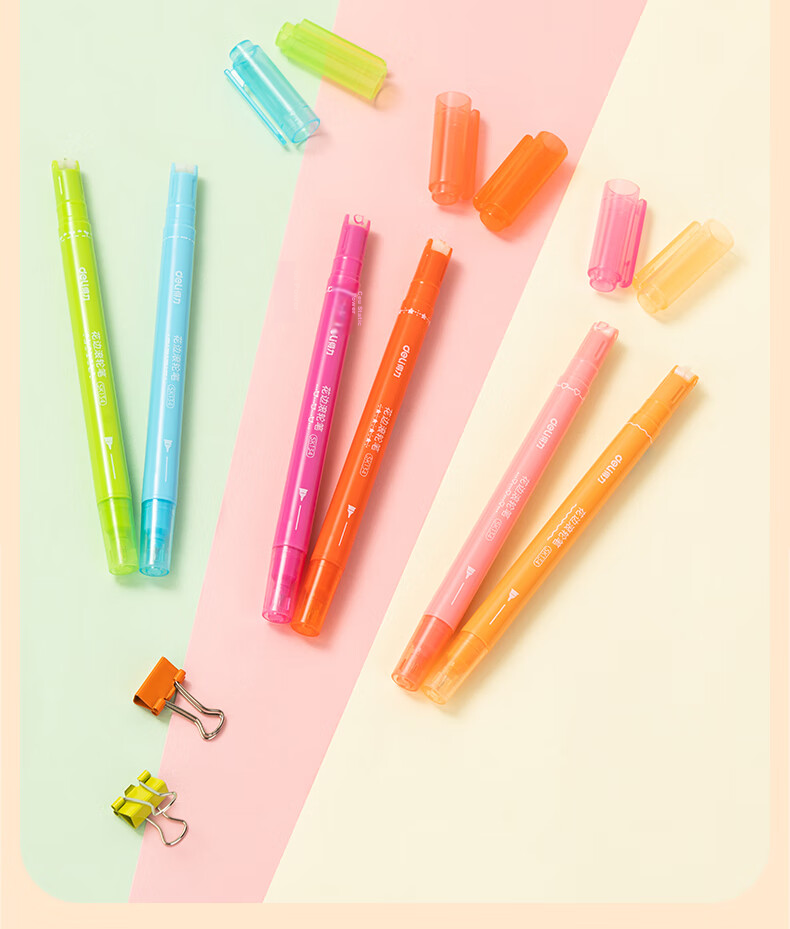 Deli Stationery [Large Capacity Direct Liquid] Highlighter Pens for Student Exams And Review, Colorful Marking Pens for Key Points, Fluorescent Colors, 6 Pens/Box SK157 15