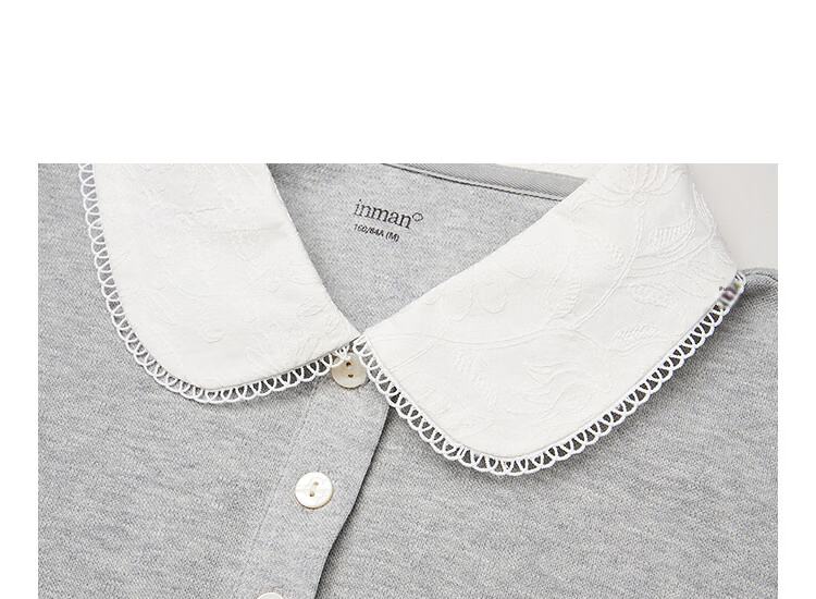 INMAN French Style Doll Collar Lace Shoulder Short Sleeve Polo Shirt Spring 2026 New Women's Top Light Gray L 8