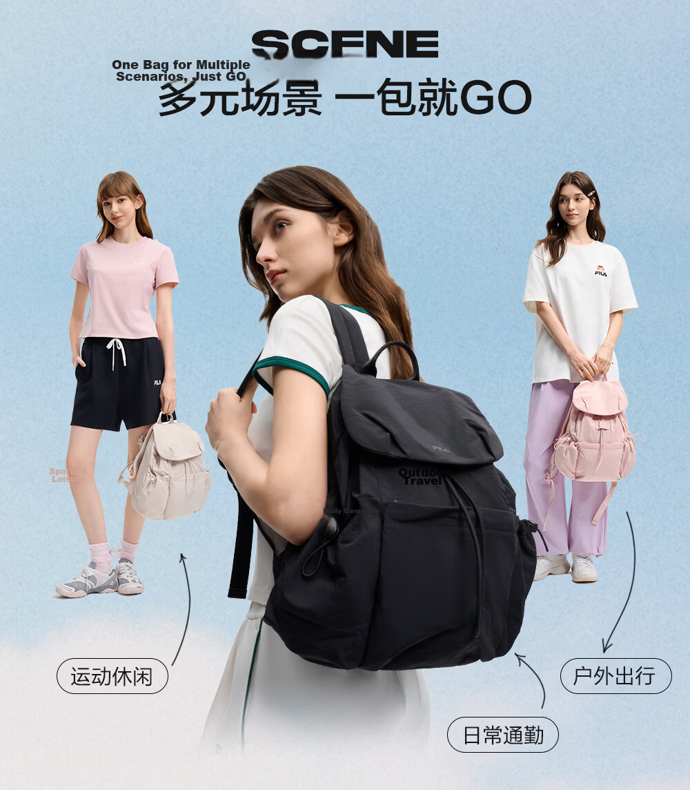 FILA Han So-hee Style Official Women's Summer Macaron Multi-Pocket Backpack School Bag Casual Bag 10
