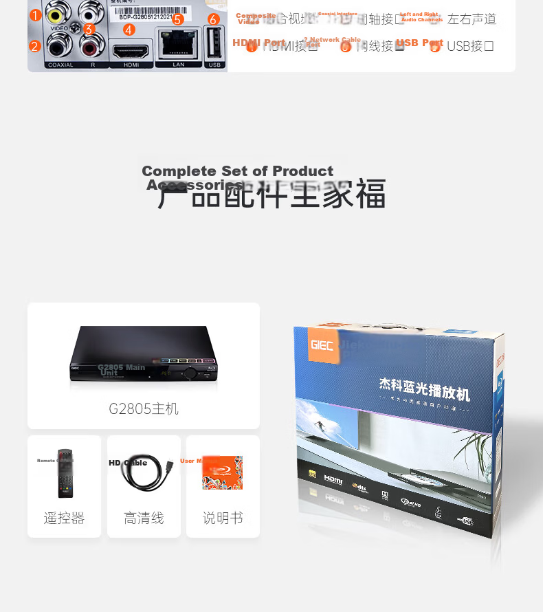 GIEC BDP-G4300 Blu-Ray DVD 3D Player, 5.1 Channel, Dolby DTS Decoding, HD Disc Player CD, USB Drive, Hard Drive, Player, 1080P HD 16