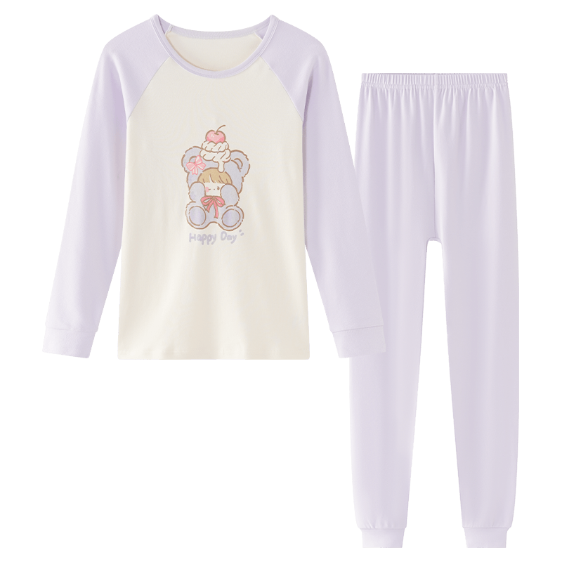 Hodo Children's Pure Cotton Underwear Set, Boys And Girls Autumn Thermal Underwear, Low-Collar Cotton Sweater M1118 Pink 110