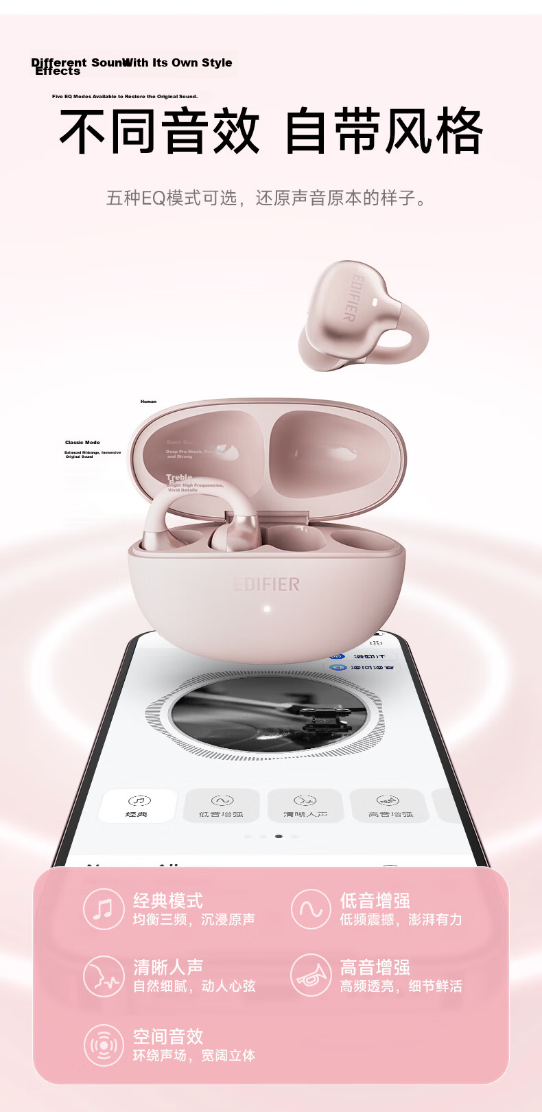 EDIFIER X Clip Clip-on Bluetooth Earphones Translator Open-fit Running Sports Earphones Bluetooth 6.0 Morning Pink Graduation Gift 11