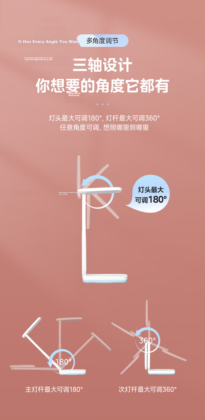 Midea Rechargeable Folding Portable Desk Lamp Dormitory Student Bedside LED Reading Study Writing Magic Box 9