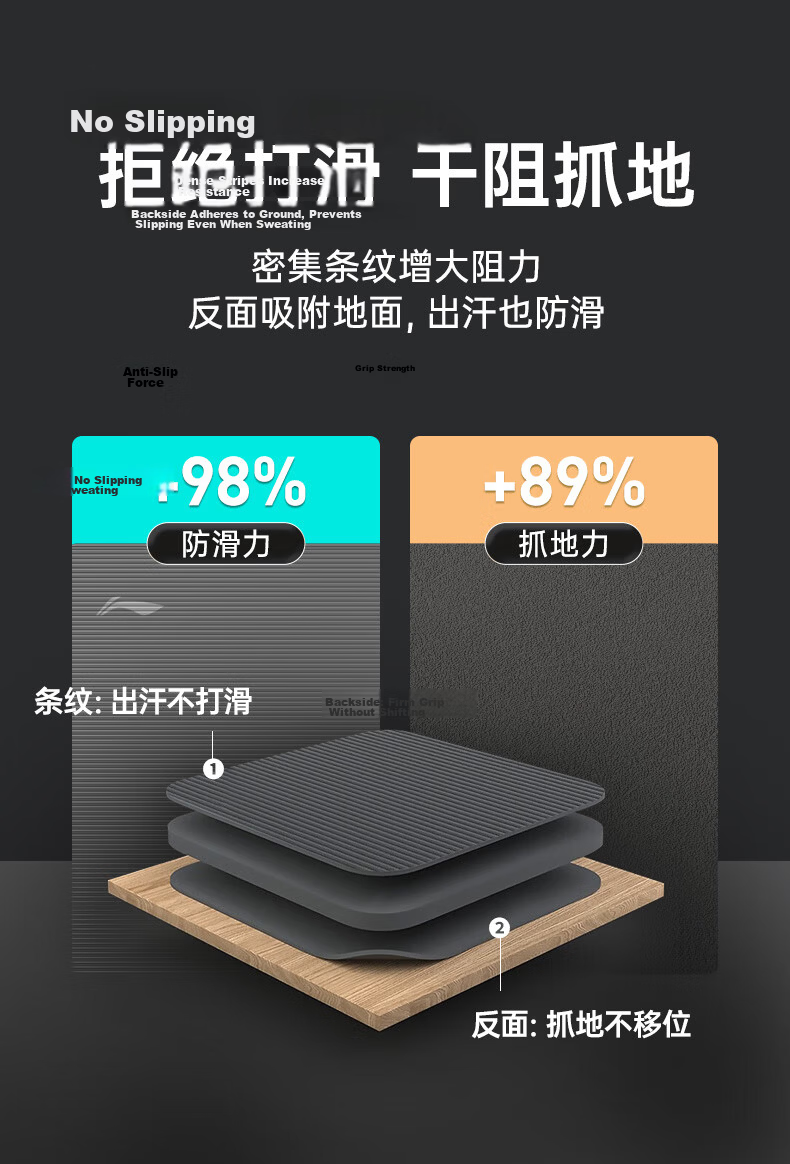 LI-NING Yoga Mat Thickened Non-Slip Shockproof Soundproof Fitness Mat for Men and Women Gray 7