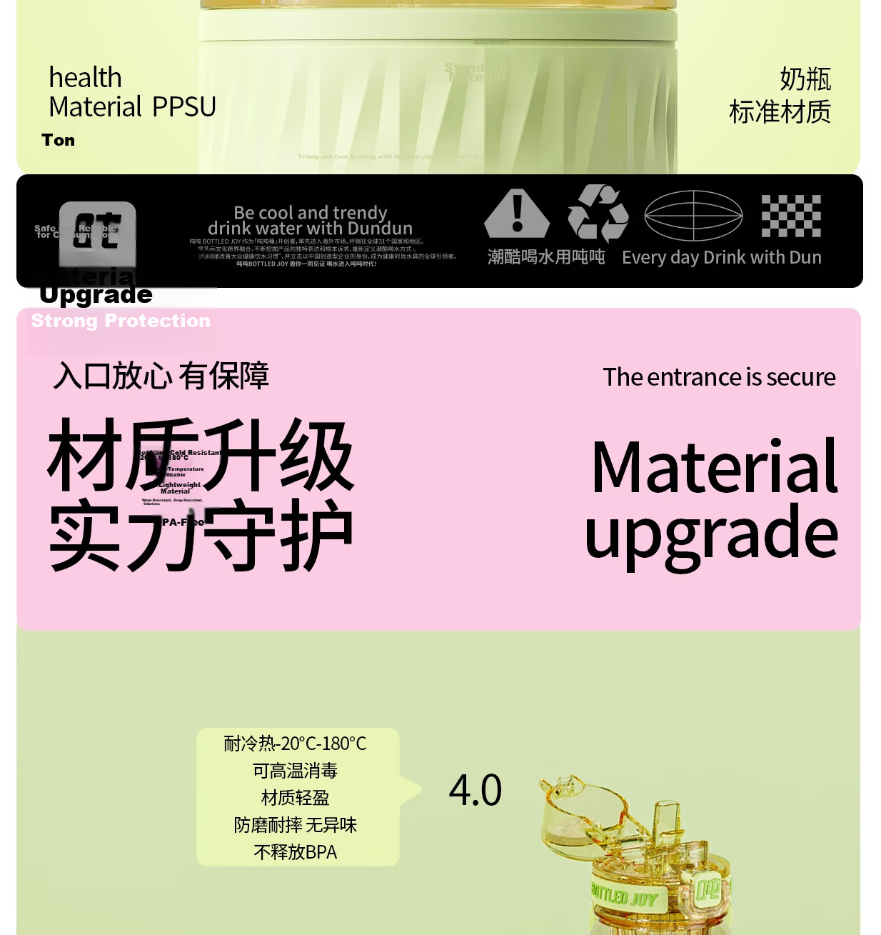 Dundun Bottled Joy PPSU Water Bottle, Wang Yibo's Same Style, Milk Bottle-Level Sports Water Bottle, Large Capacity Cup, Dundun Bottle 3