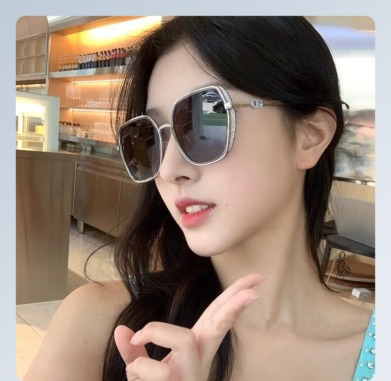 40,000 Kilometers 2026 New Large Frame Polarized Sunglasses for Women, Suitable for Square and Round Faces, Glitter Design, UV Protection 5