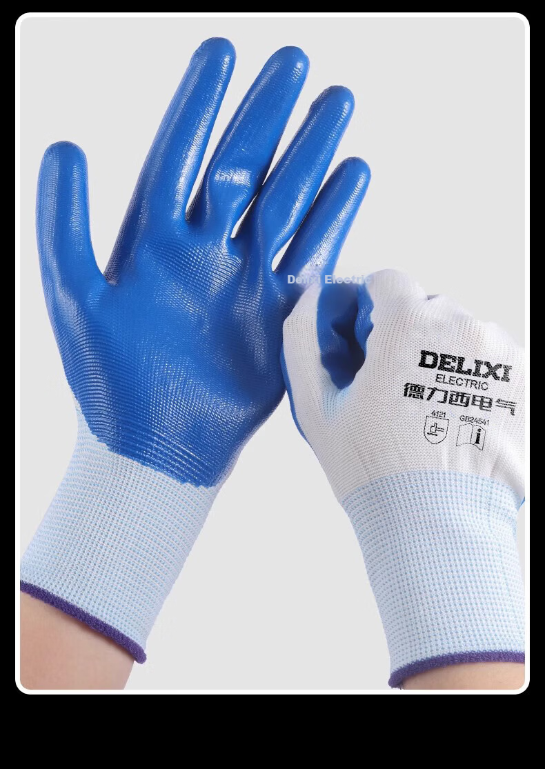 DELIXI ELECTRIC Premium Nitrile Work Gloves Anti-Slip Wear-Resistant Waterproof Oil-Resistant Coated Gloves [Full Coated Oil-Resistant Red Nitrile] 12 Pairs 20