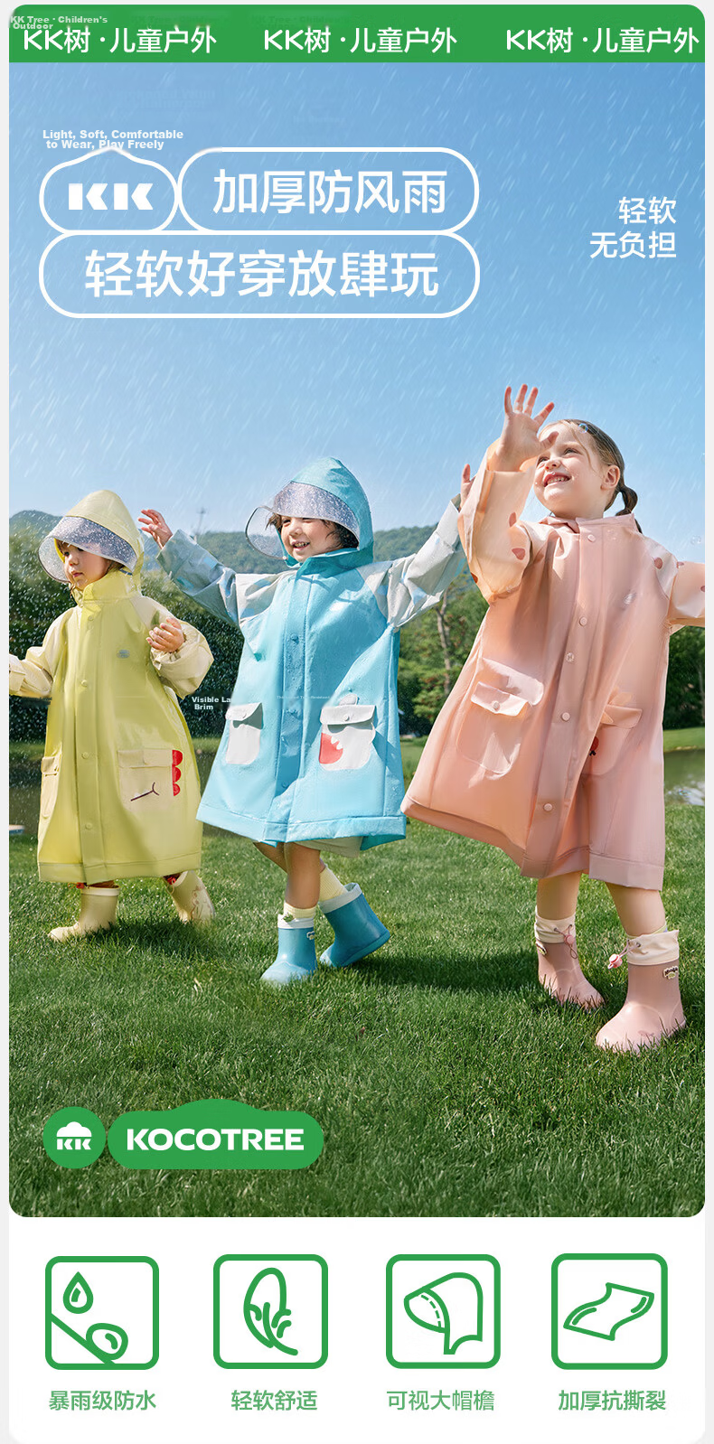 Kocotree KK Tree Kids Raincoat Baby Boys Girls Elementary School Children Split Cape Rain Poncho Kindergarten Rain Gear 6