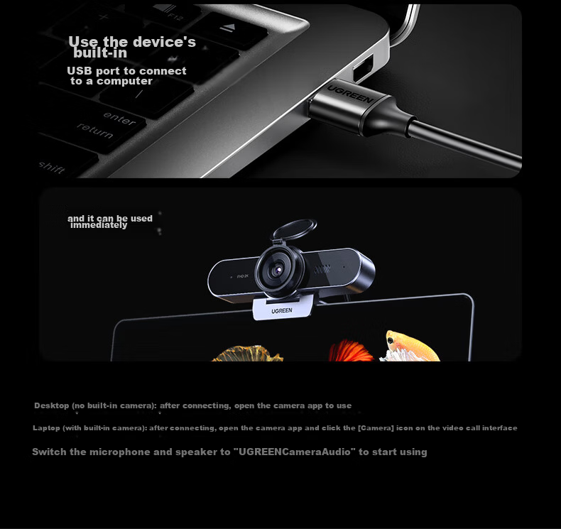 UGREEN 2K HD USB Webcam with Autofocus Dual Microphones and Speaker for Desktop Laptop Interview Exam Live Streaming Video Calls Conference 65545 28