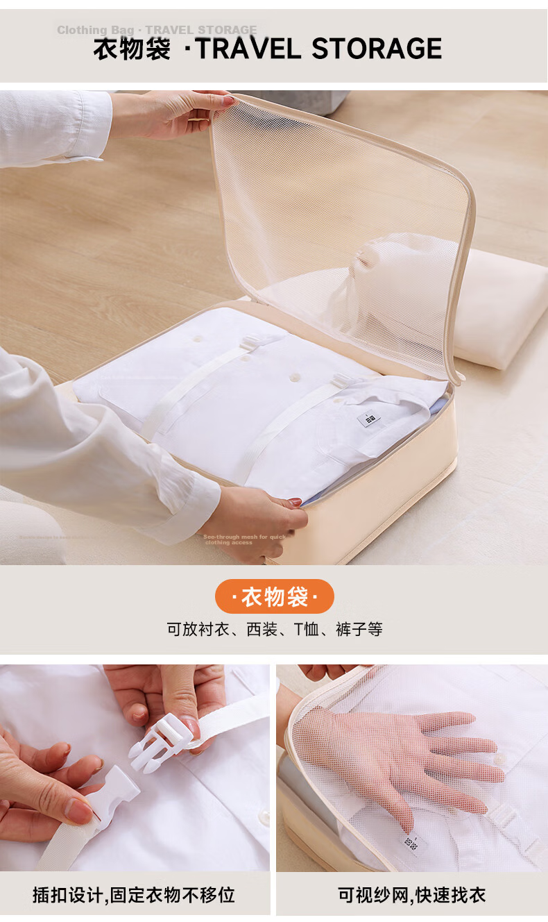 Baicaoyuan Travel Storage Bag, Luggage Organizer for Business Trips And Tourism, 7-Piece Set, Thickened Waterproof Underwear Organizer, Sorting Bag, Packing Cubes 7