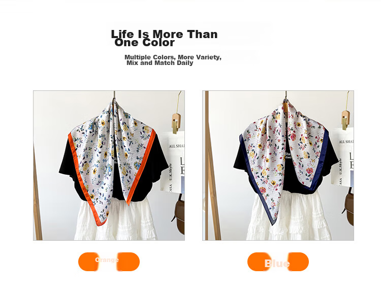 GLO-STORY Scarf and Scarf Buckle Set 70cm French Elegant Small Floral Print Square Scarf Gift Box 5