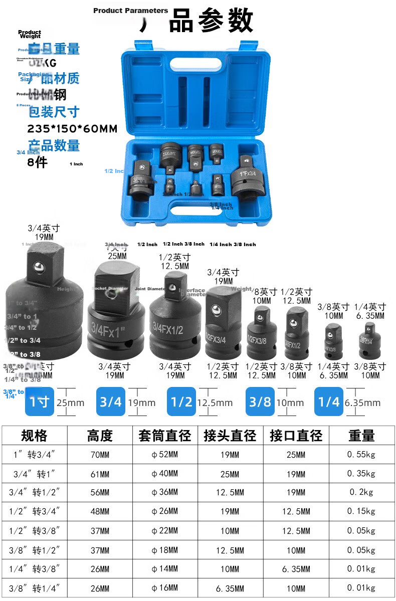 Kuanteng Impact Wrench Socket Adapter Set Square Drive Reducer Big to Medium to Small Fly Socket Converter 1