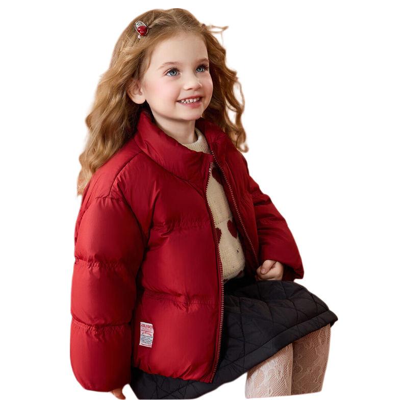 ASK JUNIOR [New Year's Outfit] Children's down Jacket, Winter Thick Warm Girls' Windproof Short Down Coat, Bright Red