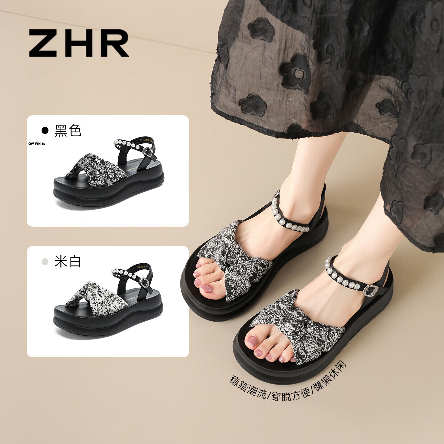 ZHR Women's Summer New Thick Sole Height Increasing Sandals with Bow Black QE52 Size 35
