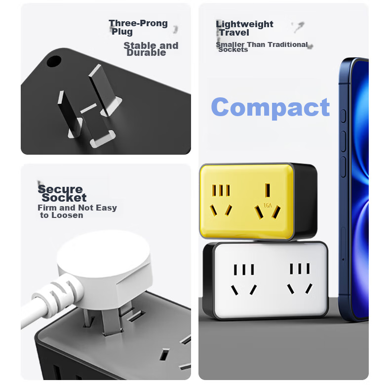 Sushiermo 1-to-6 Wireless Power Strip Lemon Yellow / Universal Travel Adapter / Multi-Port Power Converter / Power Extension Socket 5