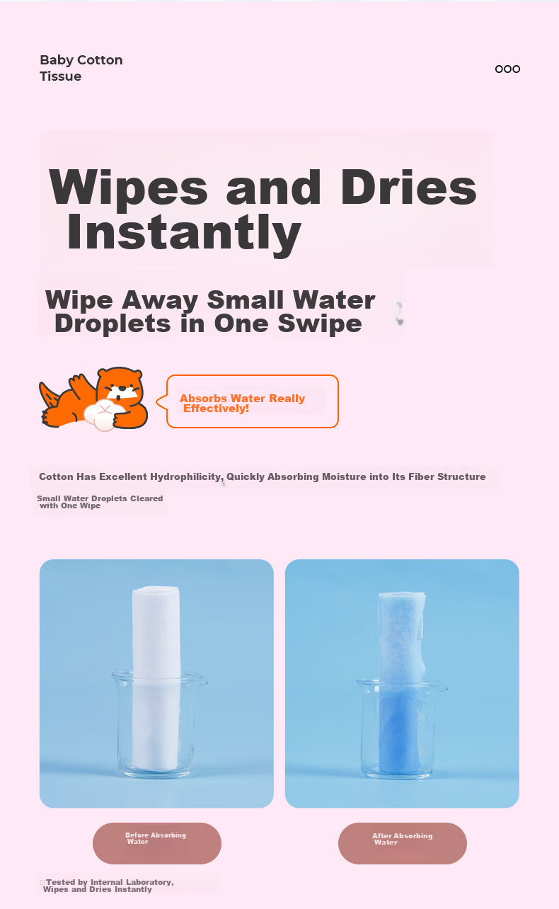 Fluffy Life 100% Cotton Soft Wipes 80 Sheets x 6 Packs Baby Disposable Face Towels Dual-use Dry and Wet Pure Cotton 11