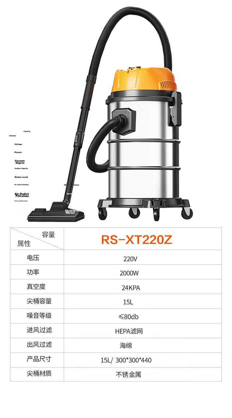 Royalstar Industrial Vacuum Cleaner 22L High Power Commercial Home Use Pet Hair Removal RS-XT280A-1 22