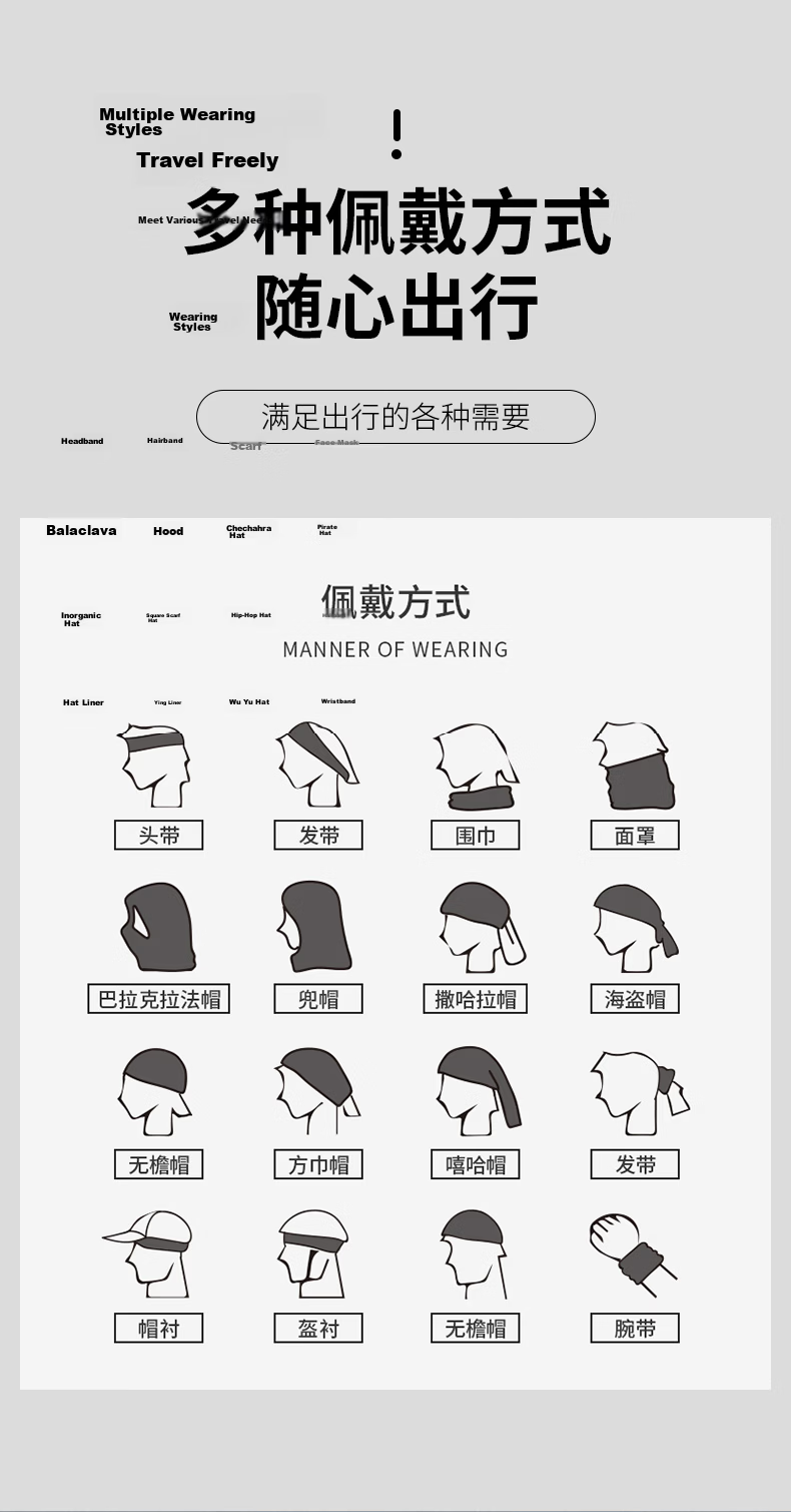 Nanjiren Sunscreen Face Mask Ice Silk Neck Gaiter Scarf Headwear Men's Magic Headscarf Women's Cycling Lightweight Light Gray 4