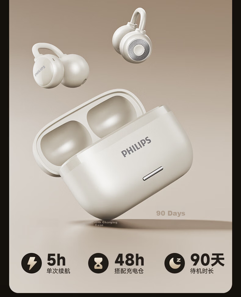 PHILIPS Bluetooth Bone Conduction Clip-On Open-Ear Sports Wireless Headphones Noise Cancelling for Apple Huawei Xiaomi - White 22