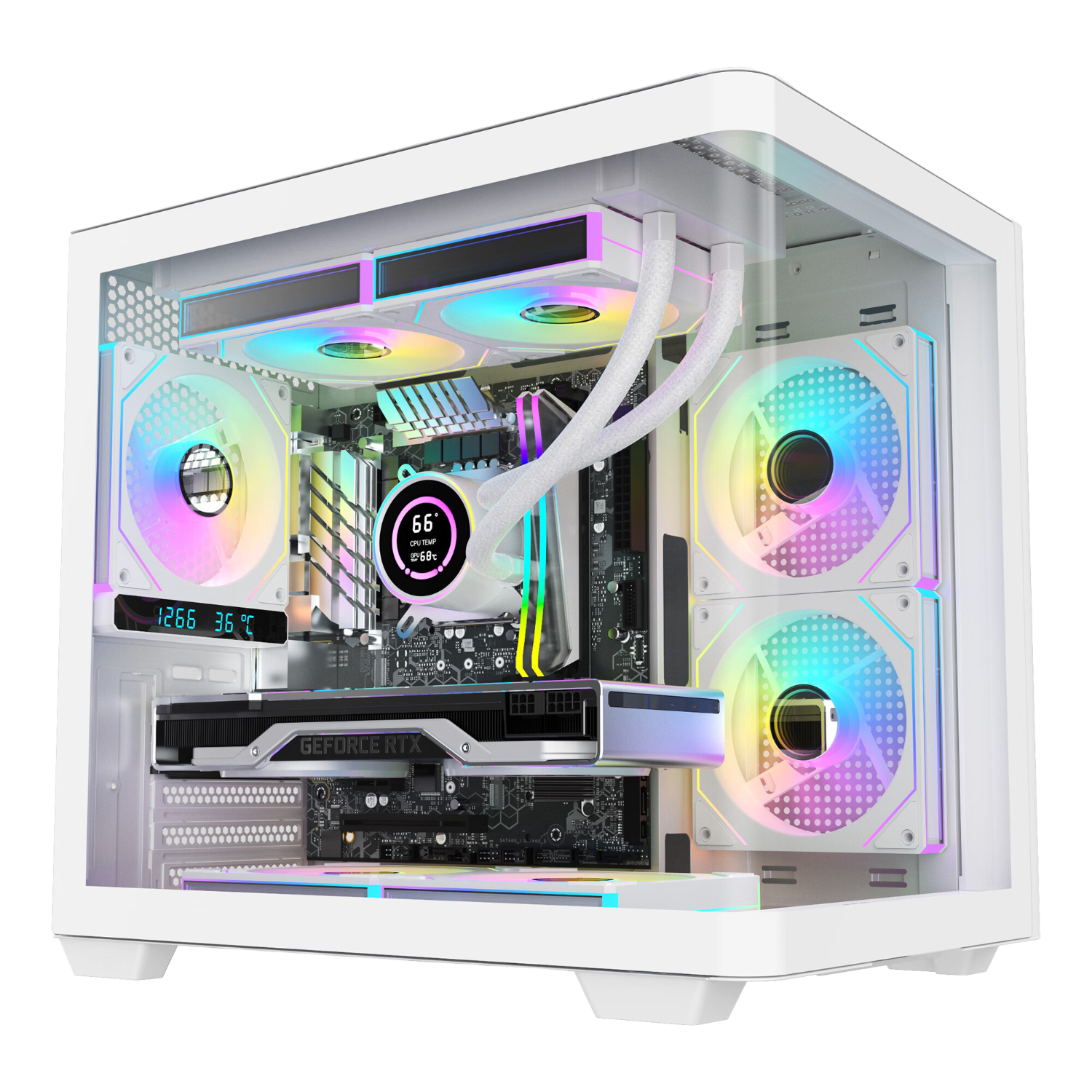 AOC CG350W White MATX Desktop Computer Seaview Case Integrated Curved Tempered Glass / 7 Fan Slots / 240mm Water Cooling / Dual-Chamber Design / Quick-Release Design