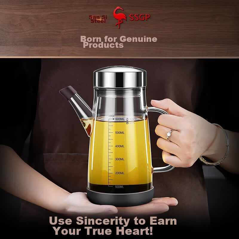 Sansige® Oil Bottle Kitchen Soy Sauce Dispenser Leak-Proof Pouring Spout Non-Drip Household Glass Oil Storage Jar 600ml 37781 8