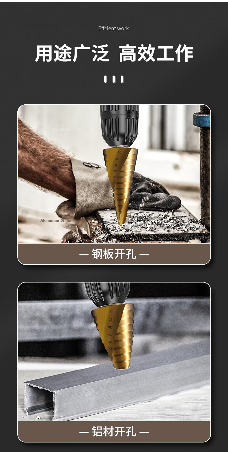 Yanran Electric Wrench Multifunctional Step Tower Drill Bit Hole Opener 15-Step Spiral 4-32mm (HSS4241) 7
