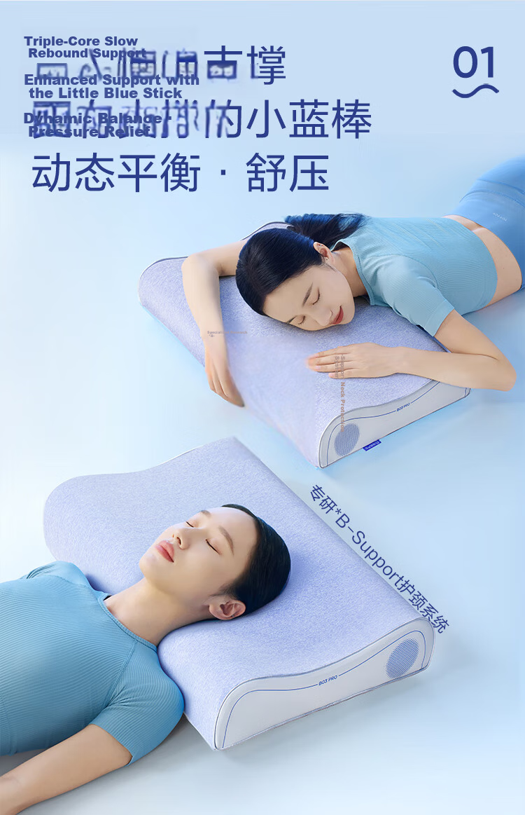 NetEase Yanxuan B03 Blue Stick Deep Sleep Memory Foam Pillow Neck Support Sleep Aid Gift Class A Slow Rebound Antibacterial Pro 60*42*8cm 6