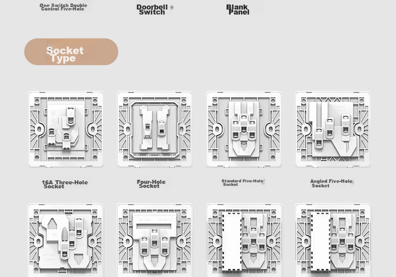 CHNT Switch Socket NEW6-C11102 Five-Hole Socket 6C Champagne Gold 10-Pack Socket Set 45