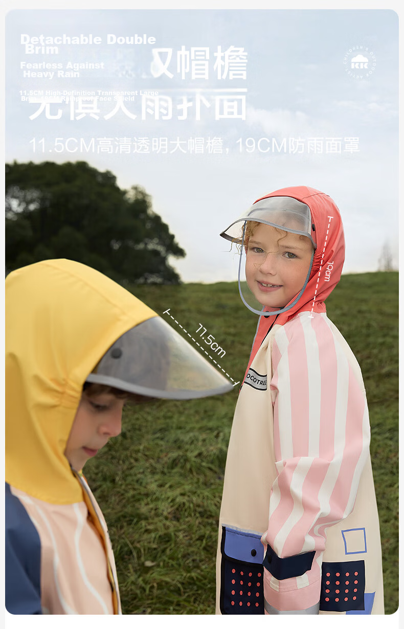 Kocotree Children's Raincoat with Backpack Space, Waterproof Thickened Rain Jacket, Full Body Rain Poncho for Boys And Girls, Windproof Fashionable Raincoat 9