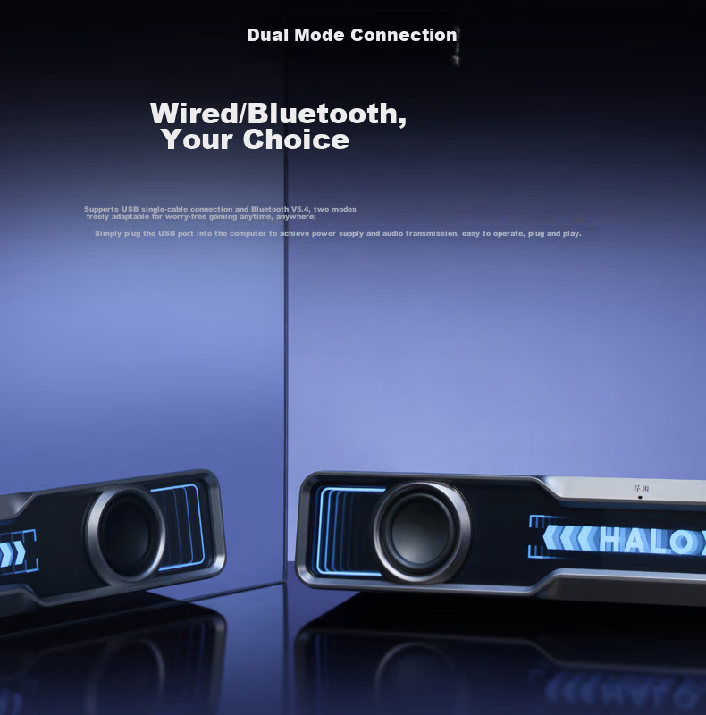 Manbuzhehuazai Halo Soundbar Max Computer Speakers, Bluetooth 5.4 Subwoofer, Gaming Desktop Long Bar Speaker, Wired Speaker, Soundbar, Poxiao White 8