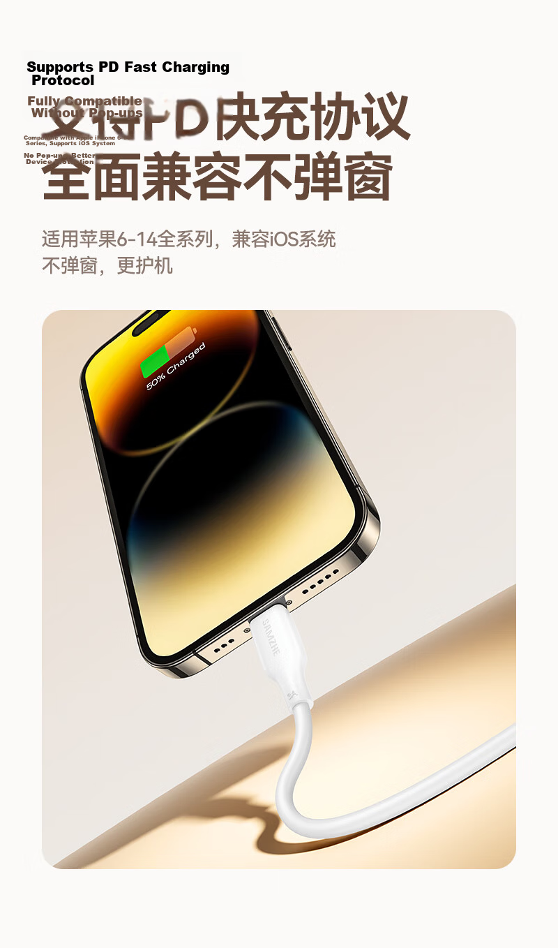 Sanze [2-Pack] Apple Data Cable PD30/20W Fast Charging Type-C to Lightning Cable for iPhone 14/13 Pro Max Car Charger 1m 4