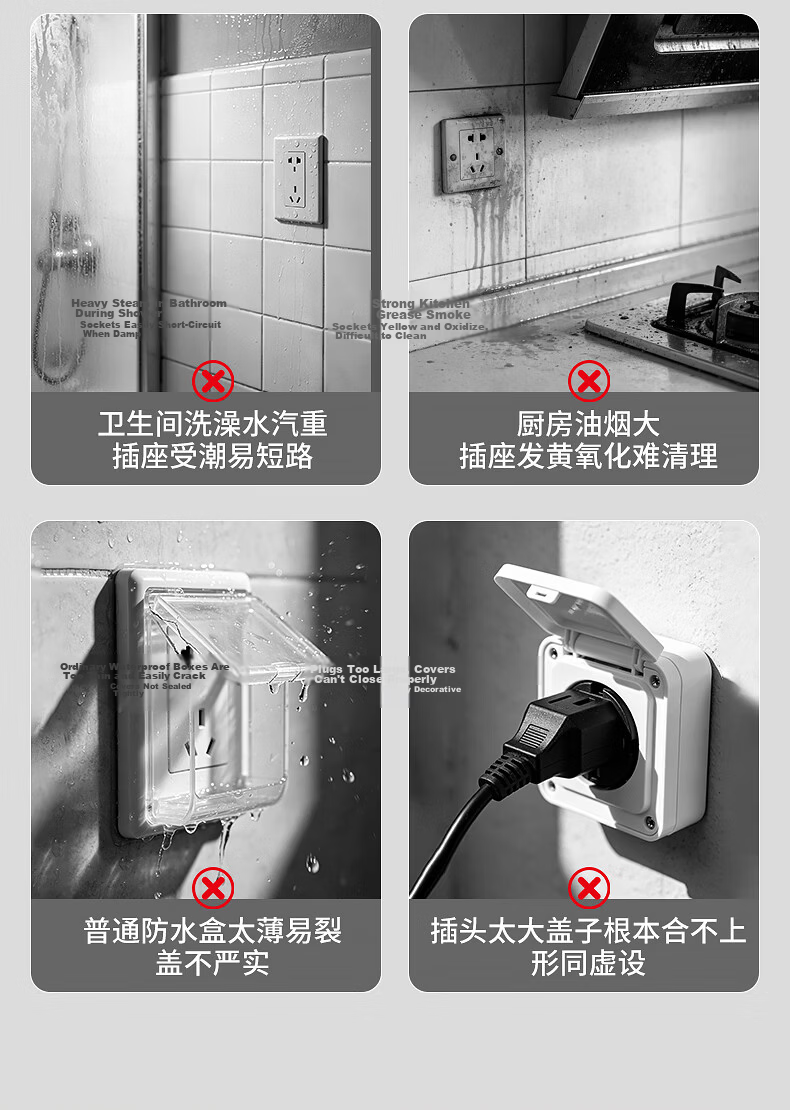CHIGO Waterproof Socket Box 86 Type Adhesive Waterproof Box for Bathroom Kitchen One-Gang Enlarged Waterproof Box 3