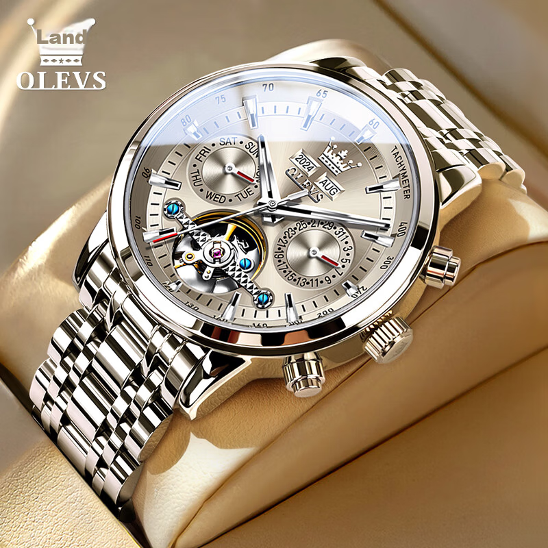 OLEVS Swiss Certified Men's Mechanical Watch Automatic Skeleton Tourbillon Multifunction Genuine Men's Watch