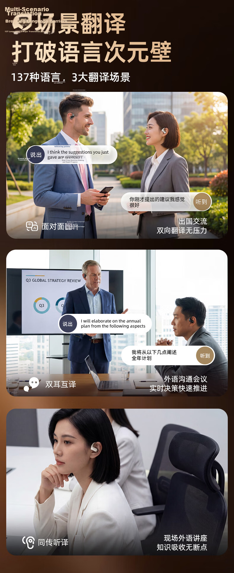 MONOISE G2 Bluetooth Earbuds Ear-Hook Style AI Translation Real-Time Simultaneous Interpretation Wireless Recording Noise-Cancelling Long Battery Life Sports Music 16