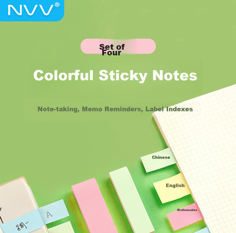 NVV 200 Sheets 5-Color Fluorescent Film Index Labels, Colorful Sticky Notes, Bookmarks, Memo Pads, Classification Markers, Page Dividers, Memo Pads BL-03 Pull-Out Box Packaging 1