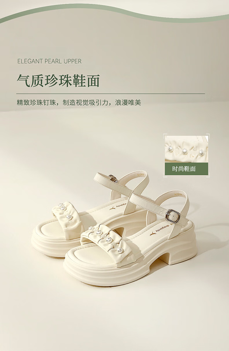 Red Dragonfly Women's Sandals New Thick Heel Height Increasing Platform One-Strap Open Toe Casual Shoes WLK266861 Beige Size 37 5