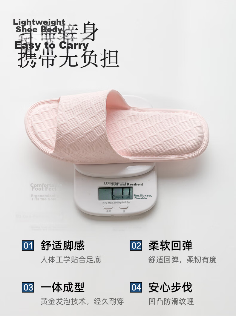 GUOLUOFEI Foldable Portable Ultra-Light Travel Slippers Hotel Summer Bathroom Slippers for Women and Men Pink Size 36-37 1