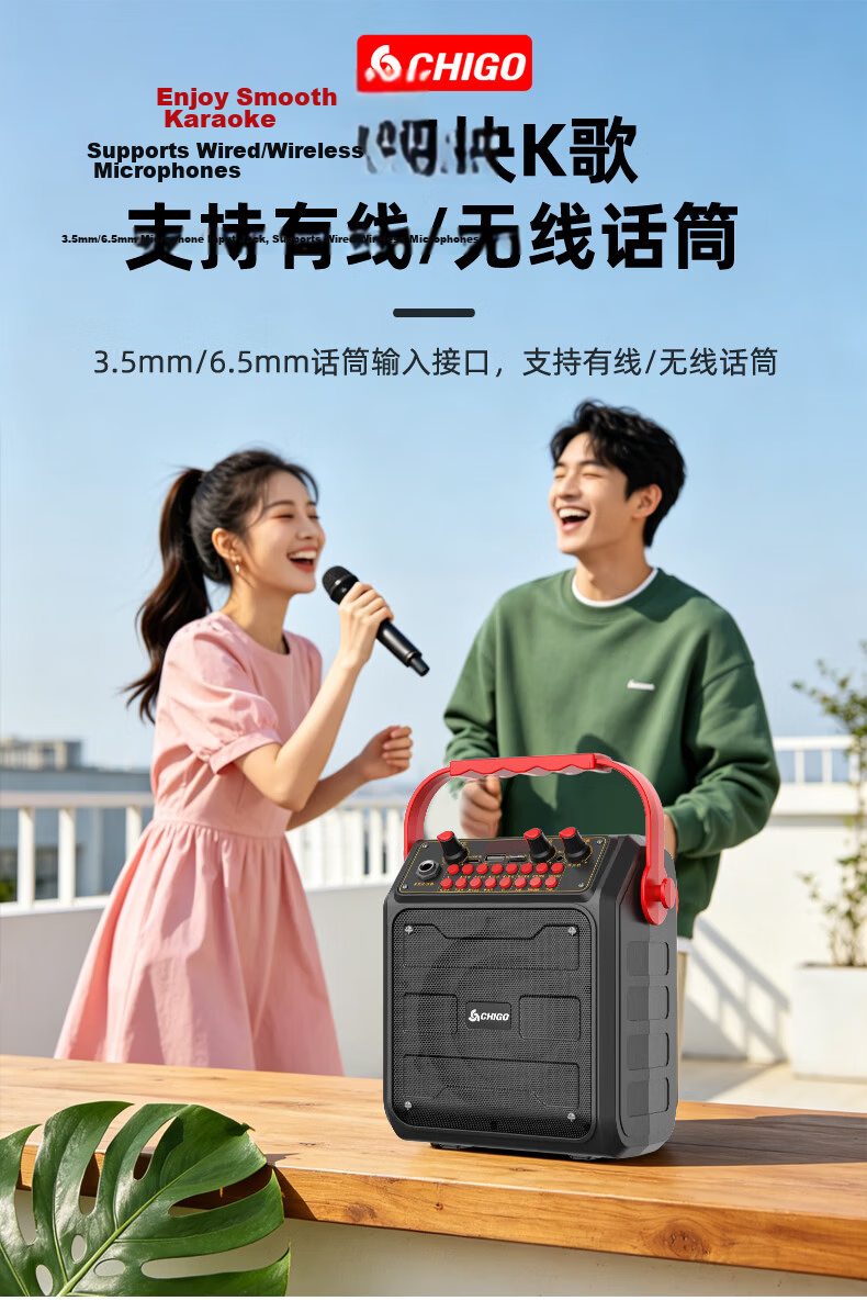 CHIGO Bluetooth Portable Speaker Outdoor KTV Portable High Volume New Home Commercial Wireless Speaker Anti-Distortion Mini High Power Long Battery Life Multifunction Upgraded Model 11