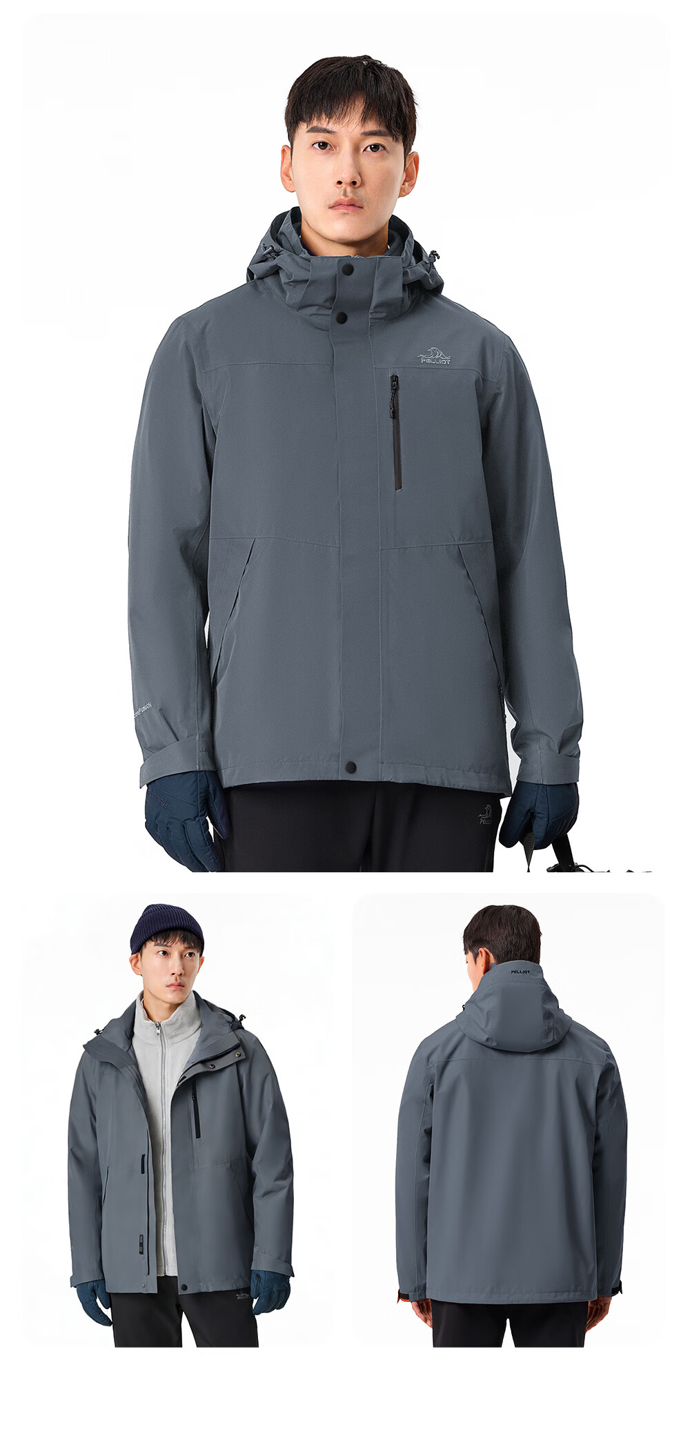 Pelliot Mountain Classic 2.0 3-in-1 Waterproof Jacket Unisex Spring Autumn Warm Coat Jacket 11340105 Blue S 25