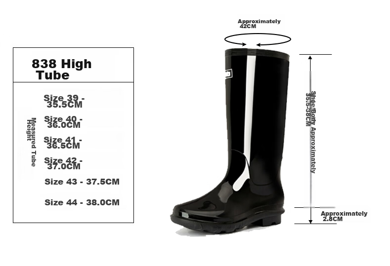 Huili Men's Stylish Rain Boots, Waterproof Outdoor Non-Slip Wear-Resistant HL838 Tall Black Boots Size 42 3