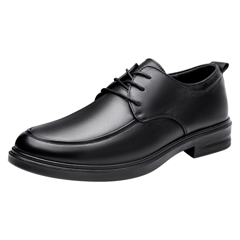 LAORENTOU Men's Leather Shoes, Business Casual Shoes, Top-Grain Cowhide, Lace-Up, Breathable, Wear-Resistant, Dad Shoes for Men, LA216 Black Size 38