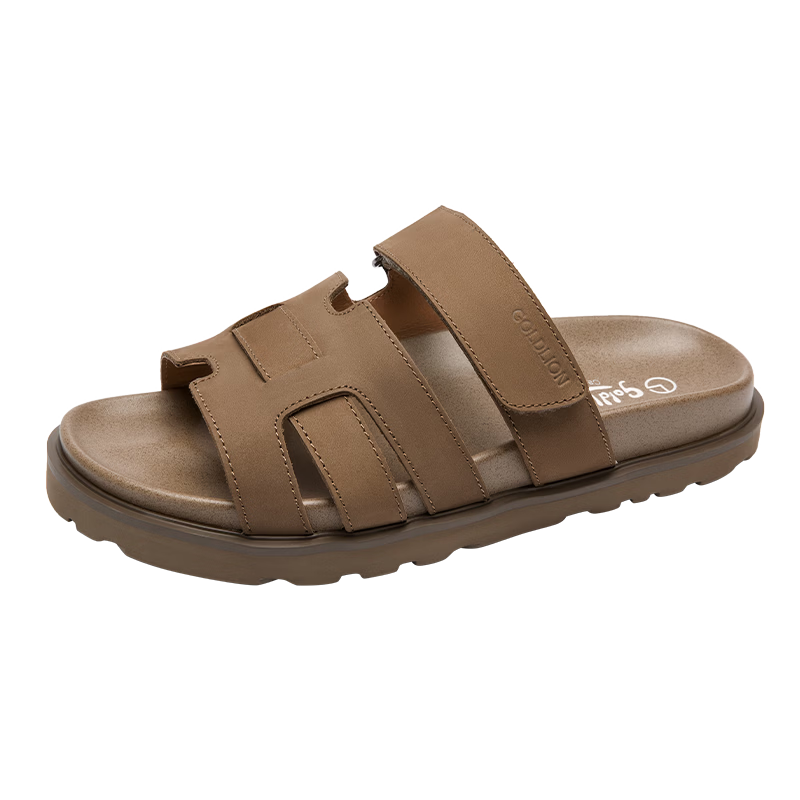 Goldlion Men's Summer Casual Slip-On Sandals Non-Slip Wear-Resistant Velcro Sandals G542520013FFF Khaki Size 37