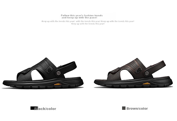 Bull Family Men's Leather Sandals Summer New Genuine Leather Soft Sole Breathable Beach Shoes Men's Versatile Two-Way Commuter Casual Slippers 7