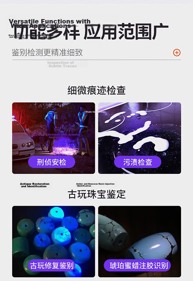 AIC UV Blacklight Ultraviolet Flashlight Fluorescent Agent Detector Money Verification Anti-Counterfeit Jade Identification 4