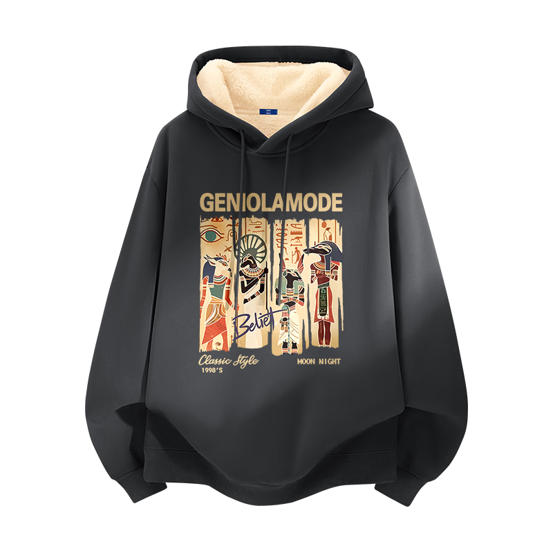 GENIOLAMODE Semir Group Men's Fleece Hoodie Winter Thickened American Retro Style Jacket Dark Gray M