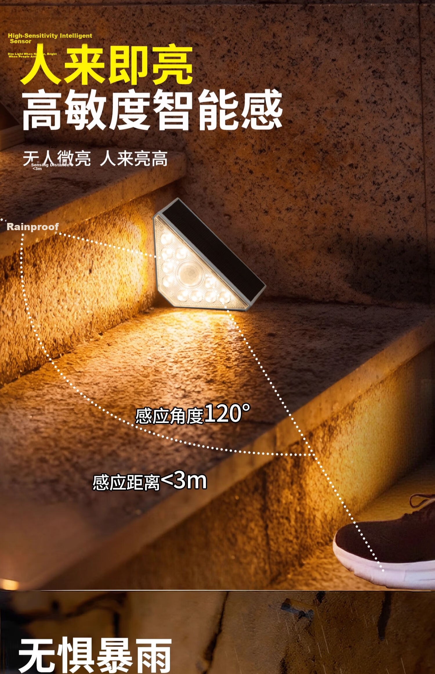 Datouren Solar Outdoor Waterproof Garden Villa Home Decorative Atmosphere Sensor Stair Step Light 10
